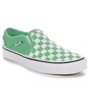 Vans Lime Green Checkered Slip-On Shoes Size 7.5